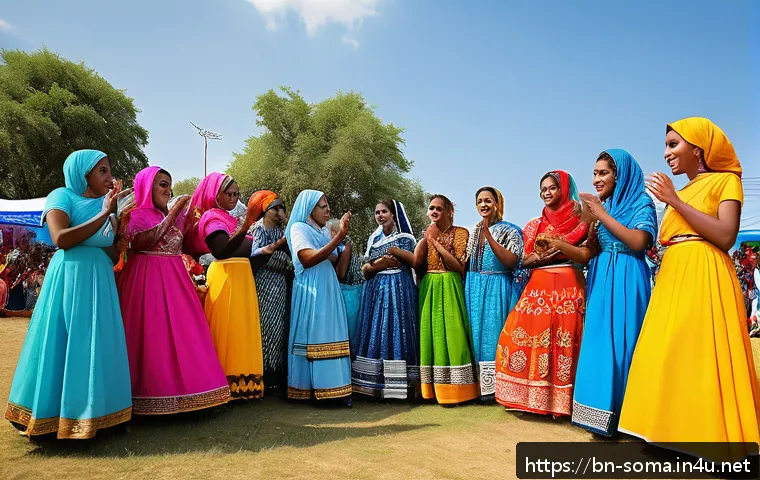 소말리아 청년 문화 - A vibrant scene at a Somali youth cultural festival showcasing young people dressed in colorful trad...
